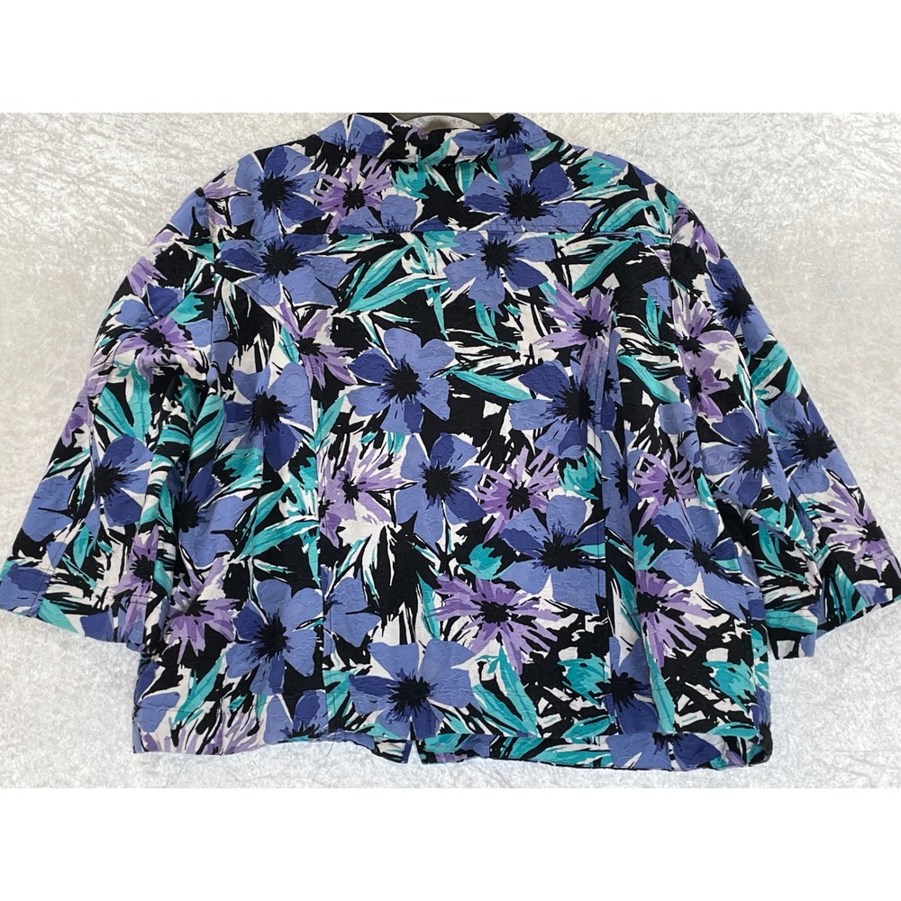 Dressbarn Woman Floral Zip Up Jacket Womens 24W Blue Purple Cotton Matelasse - Picture 8 of 9